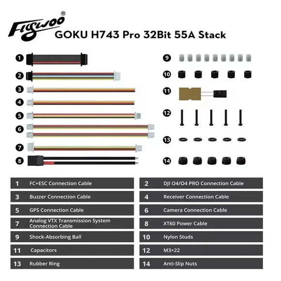 Flywoo GOKU H743 pro 32Bit Flight Controller 55A 128K 30x30 Stack with G55M AM32 4in1 ESC Plug&Play for Drone O4/O4 pro