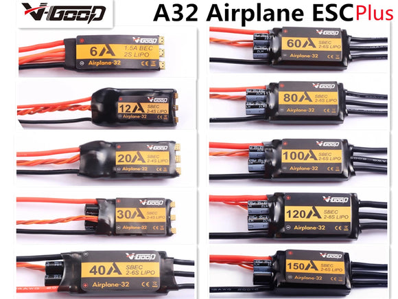 V-GOOD V-GOOD VGOOD Airplane32 Plus(New) 32Bits Brushless ESC 6A 15A 40A 60A 80A 100A 120A 150A BEC SBEC for RC Airplane Fixed-Wing - ESC at ZoneFPV