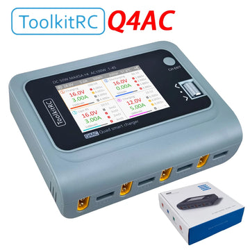 ToolkitRC Q4AC Charger XT60 Adapters IPS Bright With Clear Wide Angle Display 4x50w 5A AC 100W 4 Port DC Smart Discharger AC DC