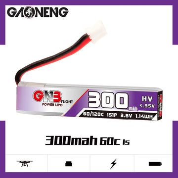 5PCS GAONENG GNB 1S 300mAh 3.8V 60C HV 4.35V Lipo Battery PH2.0 Plug For Happymodel Mobula7 Snapper BetaFPV 65S US65 Whoop Drone - 0