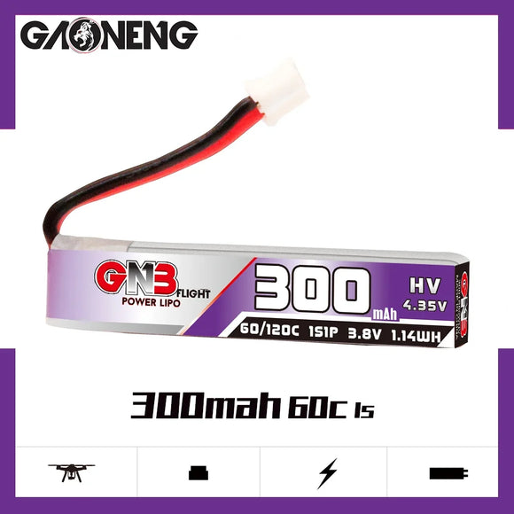 5PCS GAONENG GNB 1S 300mAh 3.8V 60C HV 4.35V Lipo Battery PH2.0 Plug For Happymodel Mobula7 Snapper BetaFPV 65S US65 Whoop Drone