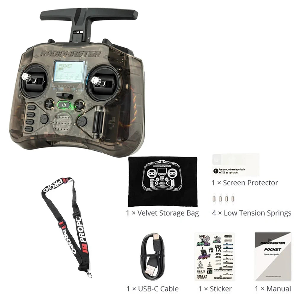 My Store RADIOMASTER Pocket Radio Controller M2 FCC/LBT Hall Gimbal EdgeTX Transmitter ELRS CC2500 with BAT RP1 Receiver for FPV Drone - FCC ELRS M2 / Charcoal