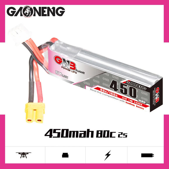 GNB 2S 7.6V 450mAh 80C/160C HV Lipo Battery With XT30 For Racing Drone FPV Quadcopter Helicopter Parts 7.6V Battery