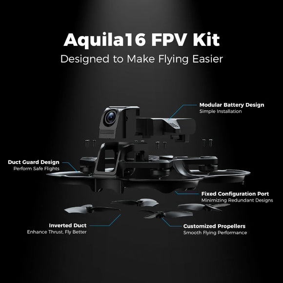 BETAFPV Kit FPV Aquila16 ELRS 2.4G LiteRadio 2 SE VR03 Gafas FPV Aquila 16 25-350mW VTX 1102 18000KV Motor sin escobillas