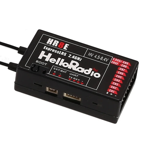 HelloRadio HR8E ELRS 2.4G 9-Channel PWM Power Supply DC 4.5-7.4 V Receiver Dual Antenna Fixed Wing Model RC Boat Universal