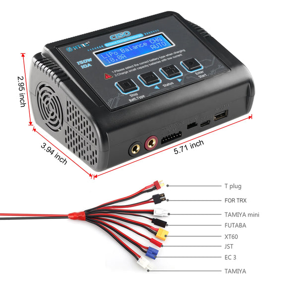 HTRC Cargador de baterías C150 AC DC 150W 10A Descargador para baterías LiPo LiHV LiFe Lilon NiCd NiMh Pb Cargador Lipo Cargador balanceador