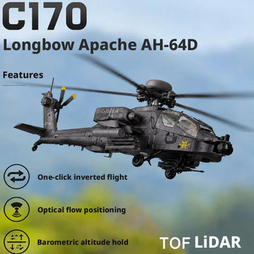 RC ERA C170 AH-64D Apache Military RC Helicopter 1:48 6 Channel No Aileron Single Rotor Altitude Hold Stunt RC Airplane for Adul