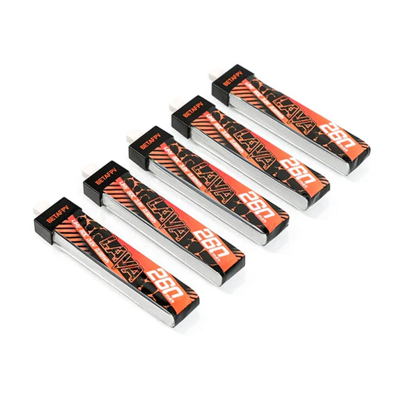 Betafpv LAVA 1S 260mAh 80C Battery (5PCS) 3.8V 0.98Wh for Racing Drones Air65 BT2.0 Connector