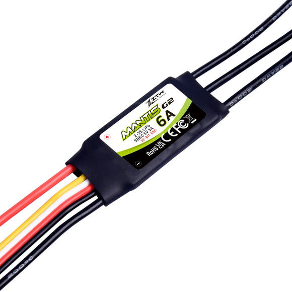 ZTW Mantis G2 6A ESC 2-3S Built-in Switching BEC 5V/3A Brushless Speed Controller For RC Airplane Aircraft Fixed-wing Drone