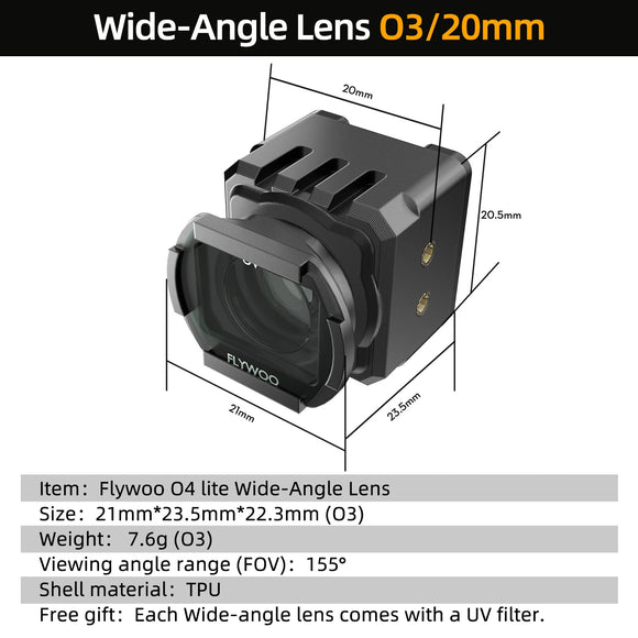 FLYWOO O4 Lite Wide-Angle Lens 155° FOV Wide Field View For DJI O3/O4 O4 PRO Camera Frame FPV Quadcopter Drone Accessory