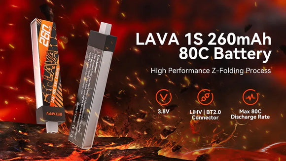 Betafpv LAVA 1S 260mAh 80C Battery (5PCS) 3.8V 0.98Wh for Racing Drones Air65 BT2.0 Connector