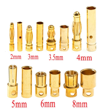 5Pairs Gold Plated Brass Banana Connectors RC Toys Plug Lipo Battery To Electronic ESC Motor DIY Accessories 2/3/3.5/4/5/6/8mm