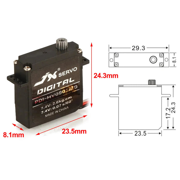 JX Миниатюрный бесколлекторный сервопривод 2,6 кг PDI-HV0903MG Digit Металлические шестерни, микромотор DC6~7,4 В для радиоуправляемых автомобилей, самолетов, гоночных дронов