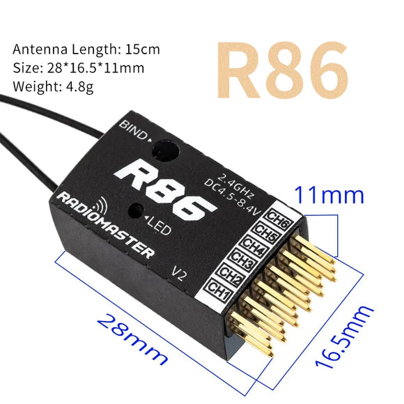 1PCS Radiomaster R84 R86 R86C R88 V2 2.4GHz Receiver 4CH/6CH/8CH D8 D16 SFHSS Compatible PWM SBUS 2.4G RX For RC FPV Drone