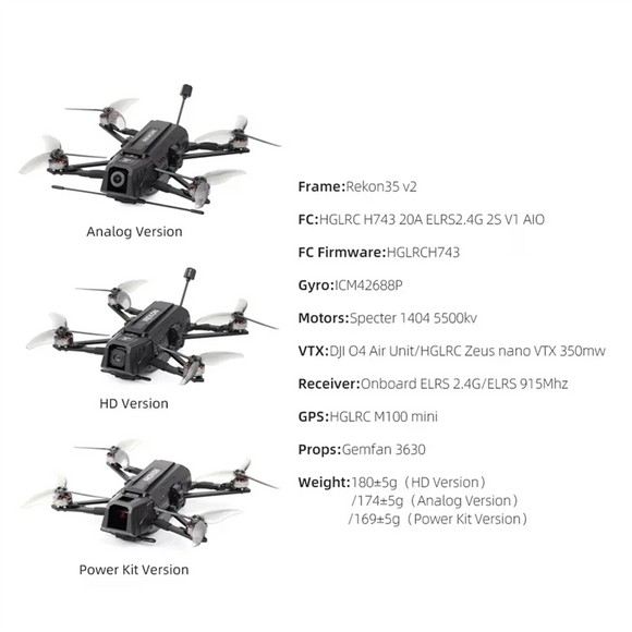 HGLRC Rekon35 V2 - 18650 3.5inch FPV Mini Long Range Drone Quadcopter