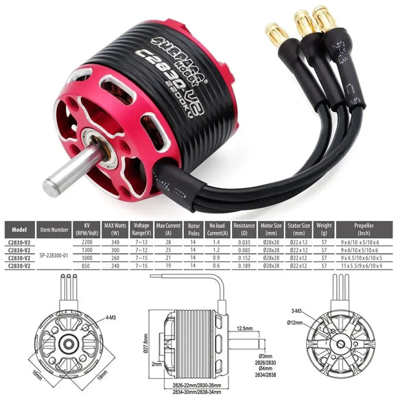 Moteur Brushless Outrunner Surpass Hobby C2822 2826 2830 2834 2838 V2 pour Quadricoptère Drone Avion Planeur Aile Fixe RC