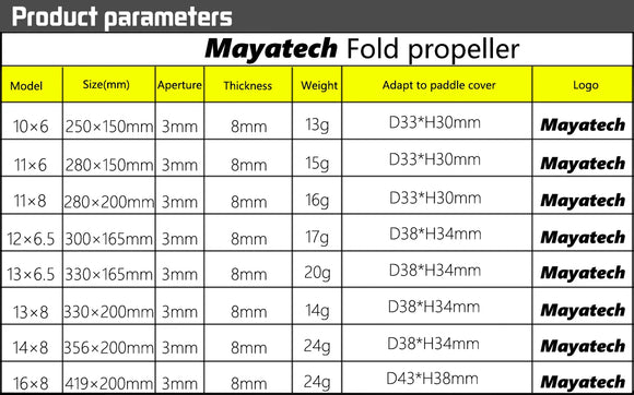 Mayatech 8MM Package for sale model aircraft metal folding propeller + folding nylon propeller fixed wing propeller clamp seat