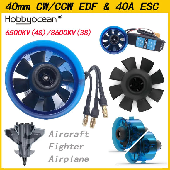 Hobbyocean Hobbyocean 40mm EDF 8 baldes CCW/CW Ducted fan system with 6500KV 8600KV Brushless Motor 3S/4S for RC Airplane Model Jet Plane - Motors at ZoneFPV