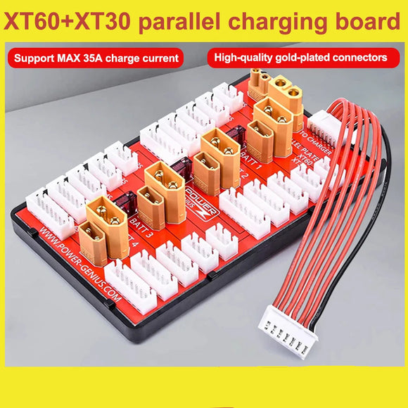 Power-Genius 2 IN 1 PG Parallel Charging Board XT30 XT60 Plug Supports 4 Packs 2-6S Lipo Battery For RC Models Spare Part