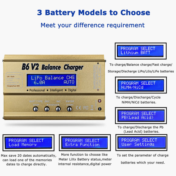 IMAX B6V2 Balance Charger 80W Professional Digital Lipo Discharger for Li-ion Lipo LiFe NiCd NiMH LiHV PB Battery