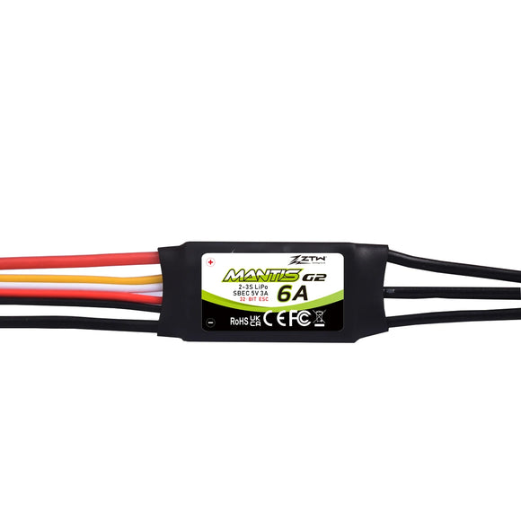 ZTW Mantis G2 6A ESC 2-3S Built-in Switching BEC 5V/3A Brushless Speed Controller For RC Airplane Aircraft Fixed-wing Drone