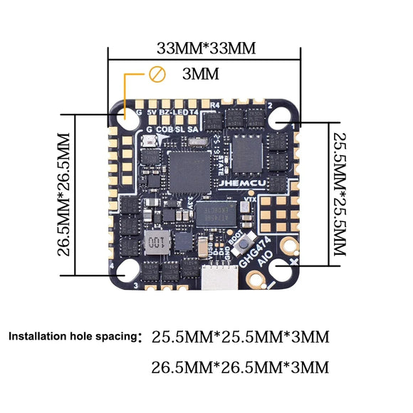 JHEMCU GHG474AIO OSD Flight Controller Built-in 45A BLheliS 2-6S 4in1 Brushless ESC for Toothpick RC FPV Racing Drone