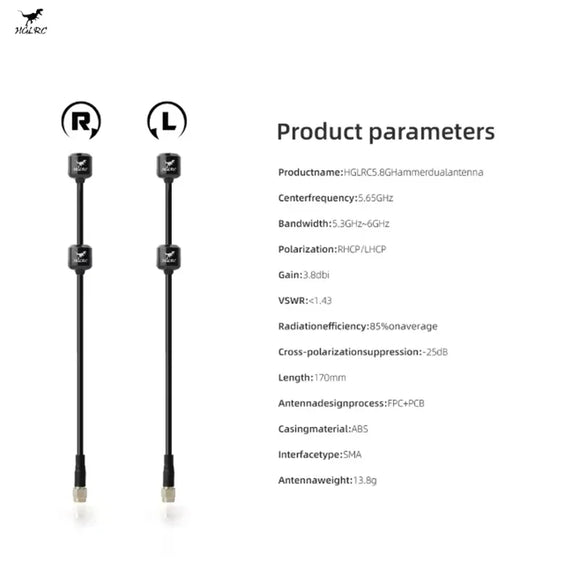 HGLRC 5.8G Hammer Dual Antenna 5.65GHz RHCP LHCP SMA 170mm Dual-core RF RC FPV Quadcopter DIY Drone Freestyle Accessories Parts