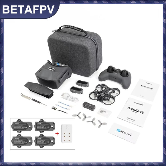 BETAFPV Kit FPV Aquila16 ELRS 2.4G LiteRadio 2 SE VR03 Gafas FPV Aquila 16 25-350mW VTX 1102 18000KV Motor sin escobillas