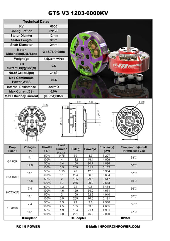 4pcs Rcinpower GTS V3 1203 11500KV 2S 8000KV 6000KV Brushless Motor for 2~3inch Propeller RC FPV Racing Drones Quadcopter DIY