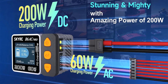 SKYRC B6AC NEO Smart Charger AC 60W DC 200W 10A Battery Balance Charger for for 1-6S Lipo LiFe Lilon LiHV 1-15S NiMH NiCd